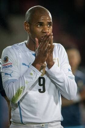 LA SERENA, June 16, 2015 -- Diego Rolan of Uruguay reacts during the Group B match against Argentina at the 2015 American Cup, at La Portada stadium, in La Serena, Chile, on June 16, 2015. Argentina won 1-0. ) (ce) (SP)CHILE-LA SERENA-COPA AMERICA-ARGENTINA VS URUGUAY PedroxMera 