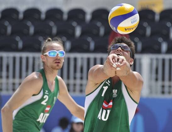 European Games Baku BAKU,AZERBAIJAN,17.JUN.15 - European Games Baku,beachvolleyball. Image shows Peter Eglseer and Daniel Muellner (AUT). GEPAxpictures xM.xHoermandinger