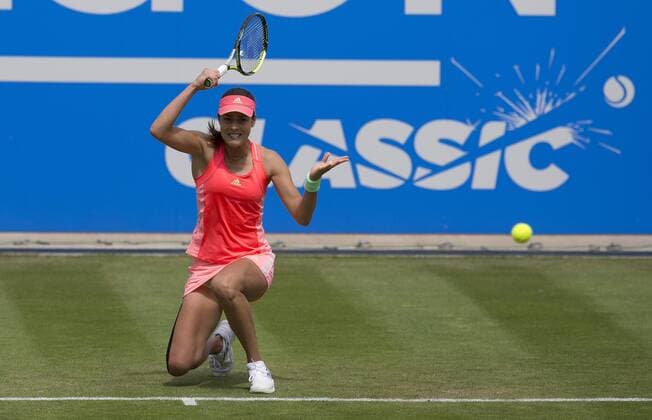 17 June 2015: 2 Ana Ivanovic (SRB) in action during her defeat by Q Michelle Larcher De Brito (POR) in their WomenÕs Singles Second Round during the Aegon Classic at Edgbaston Priory Club in Birmingham, Great Britain. - Michelle Larcher De Brito (POR) def Ana Ivanovic (SRB) 6-4 3-6 7-6 (6). TENNIS: JUN 17 Aegon Classic Birmingham Icon1506173210 EDITORIAL USE ONLY