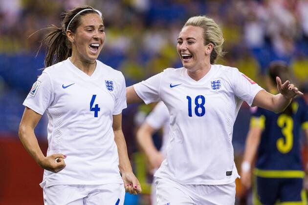 June 17, 2015 : England midfielder Fara Williams 4 celebrates a goal with teammate forward Toni Duggan 18 during the 2015 FIFA Women s World Cup Group F match between England and Colombia at the Olympic Stadium in Montreal, Quebec, Canada. SOCCER: JUN 17 FIFA Women s World Cup - Group F - England v Colombia Icon15061715 EDITORIAL USE ONLY