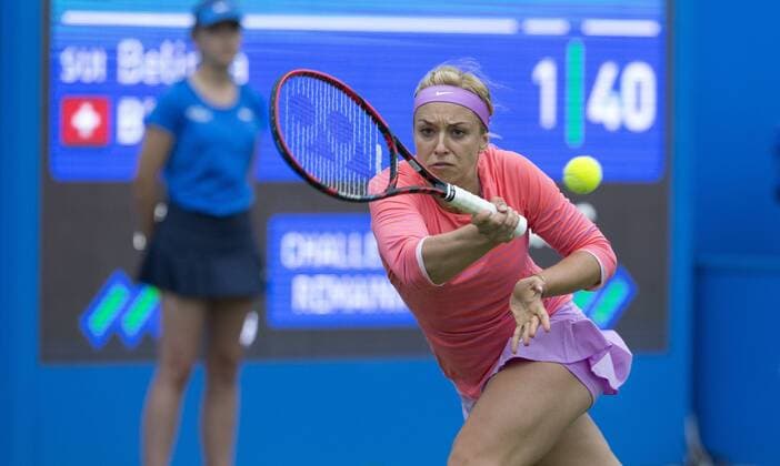 17 June 2015: Sabine Lisicki (GER) in action during her WomenÕs Singles Second Round during the Aegon Classic at Edgbaston Priory Club in Birmingham, Great Britain. against Belinda Bencic (SUI). TENNIS: JUN 17 Aegon Classic Birmingham Icon1506173246 EDITORIAL USE ONLY
