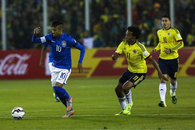 Neymar, Juan Cuadrado, Brazil vs Colombia SANTIAGO, SC - 17 06 2015: BRAZIL X COLOMBIA - Photo during the match between Brazil vs Colombia, valid for Football, held at the Monumental Stadium in Santiago. (Photo: Carlos Ezequiel Vannoni FotoArena)  CarlosxEzequielxVannoni