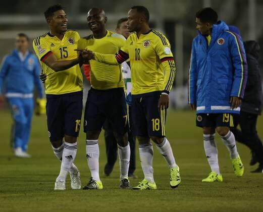 Alexander Mejia, Pablo Armero. Juan Camilo Zuniga Brazil vs Colombia SANTIAGO, SC - 17 06 2015: BRAZIL X COLOMBIA - Photo during the match between Brazil vs Colombia, valid for Football, held at the Monumental Stadium in Santiago. (Photo: Carlos Ezequiel Vannoni FotoArena)  CarlosxEzequielxVannoni