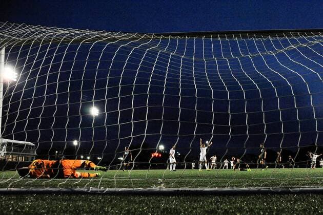 June 17, 2015 - Boston, Massachusetts, U.S. - Charlotte Independence players react to scoring a goal against New England Revolution goalkeeper Brad Knighton (18) during the US Open Cup fourth round between the New England Revolution and the Charlotte Independence held at Harvard s Soldiers Field Soccer Stadium. The Independence defeated the Revolution 1-0. Eric Canha CSM Soccer 2015: US Open Cup Independence vs Revolution JUN 17 - ZUMAc04_