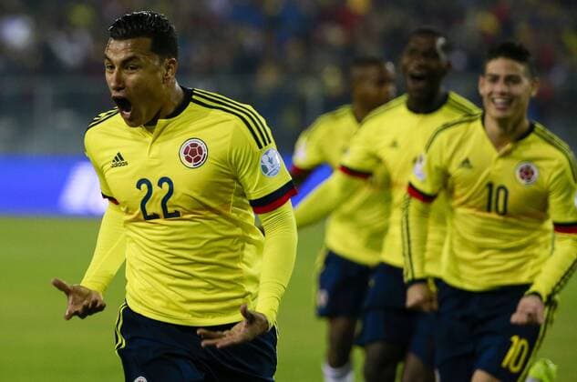 SANTIAGO, June 17, 2015 -- Jeison Murillo of Colombia celebrates scoring againt Brazil during the Group C match of the Copa America Chile 2015 between Brazil and Colombia, at the Estadio Monumental, in Santiago, Chile, on June 17, 2015. ) (ce) MANDATORY CREDIT NO ARCHIVES-NO SALES EDITORIAL USE ONLY COLOMBIA OUT (SP)CHILE-SANTIAGO-COPA AMERICA-BRAZIL VS COLOMBIA COLPRENSA 