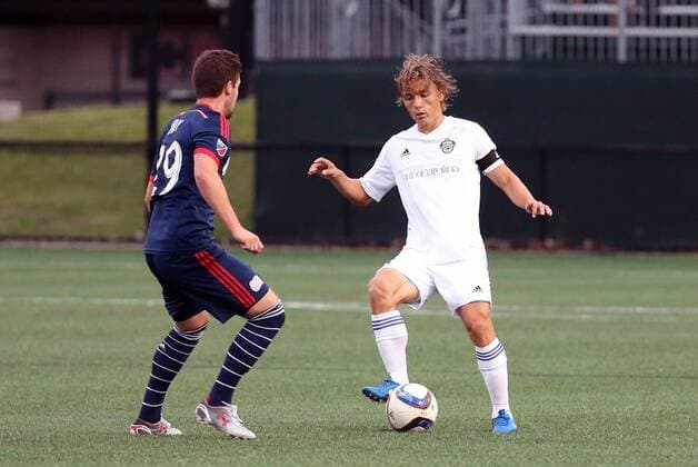 June 17, 2015: Revolution midfielder Tyler Rudy (39) watches Charlotte Independence midfielder Jorge Herrera (10). The Charlotte Independence defeated the New England Revolution MLS Fussball Herren USA 1-0 in a fourth round Lamar Hunt US Open Cup match at Harvard s Soldiers Field Soccer Stadium SOCCER: JUN 17 US Open Cup - Fourth Round - Charlotte Independence at Revolution Icon482150617007 EDITORIAL USE ONLY