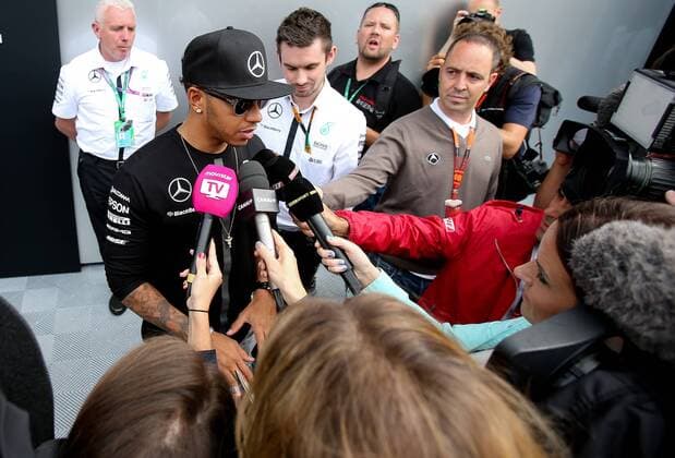 FORMULA 1 - GP of Austria 2015 SPIELBERG,AUSTRIA,18.JUN.15 - MOTORSPORTS, FORMULA 1 - Grand Prix of Austria, Red Bull Ring, preview. Image shows Lewis Hamilton (GBR Mercedes GP). Keywords: interview. GEPAxpictures xChristianxWalgram