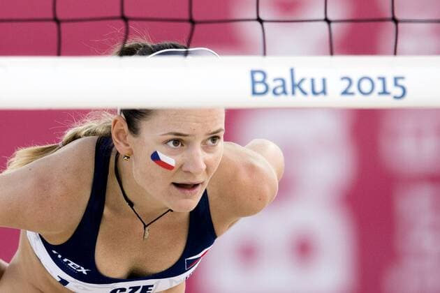 Czech volleyball player Karolina Rehackova in action during the Women s Beach volleyball Beachvolleyball Round of 16 match Czech Republic vs Spain at the Baku 2015 1st European Games in Baku, Azerbaijan, June 18, 2015. (CTKxPhoto DavidxTanecek) CTKPhotoP201506180911701  TAD 033