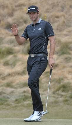 Dustin Johnson reacts to birdie on the seventh hole in round one of the 115th U.S. Open Championship at Chambers Bay on June 18, 2015 in University Place, Washington.  SEA20150618267 KEVINxDIETSCH
