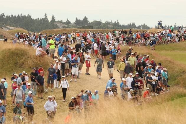 Spectators line the walkways during round one of the 115th U.S. Open Championship at Chambers Bay on June 18, 2015 in University Place, Washington.  SEA20150618266 JIMxBRYANT