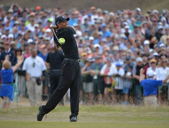 Tiger Woods tees off on the first hole of round one of the 115th U.S. Open Championship at Chambers Bay on June 18, 2015 in University Place, Washington.  SEA20150618290 KEVINxDIETSCH