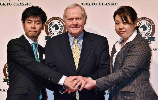Aktuell Golf, Jack Nicklaus PK in Tokio Jack Nicklaus(C) attends the press conference PK Pressekonferenz for Tokyo Classic Club launch in Tokyo, Japan, on June 19, 2015. He designs for golf course of Tokyo Classic Club.  TKP2015061915 KEIZOxMORI