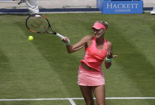 19.06.2015. Birmingham, England. Aegon Classic Tennis Tournament. Kristina Mladenovic (Fra) in quarter final action against number 1 seed Simona Halep (Rom). Mladenovic won in three sets 2-6, 6-0, 7-6. xAlanxMartinx  ActionPlus11633133