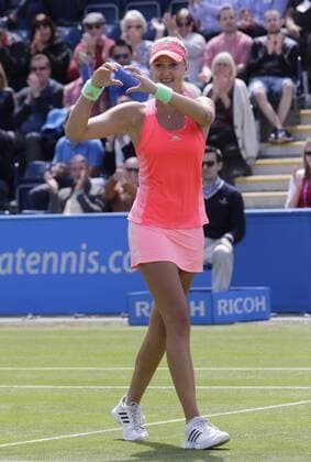 19.06.2015. Birmingham, England. Aegon Classic Tennis Tournament. Kristina Mladenovic (Fra) celebrates her quarter final win over number 1 seed Simona Halep (Rom). xAlanxMartinx  ActionPlus11633147
