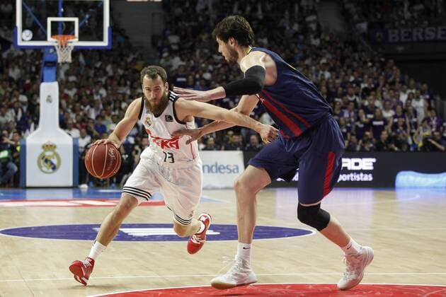 Aktuell Basketball, Spanien, Finale, Real Madrid - FC Barcelona Real Madrid s Sergio Rodriguez during Liga Endesa Final first match at Palacio de los Deportes in Madrid, Spain. June 19, 2015.  (2015061900076)