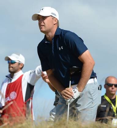 Jordan Spieth watches his tee shot on the 16th hole in the second round of the 115th U.S. Open Championship at Chambers Bay on June 19, 2015 in University Place, Washington.  SEA20150619019 TERRYxSCHMITT