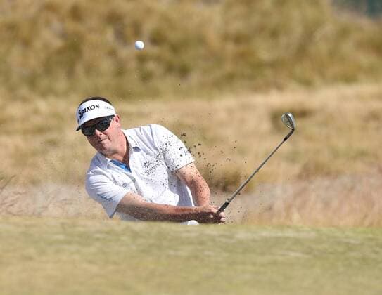 Charlie Beljan hits out of a trap to the 17th green in the second round of the 115th U.S. Open Championship at Chambers Bay on June 19, 2015 in University Place, Washington.  SEA20150619028 JIMxBRYANT
