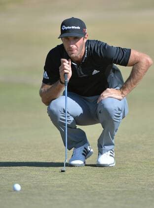 Dustin Johnson lines up putt on the ninth green in the second round of the 115th U.S. Open Championship at Chambers Bay on June 19, 2015 in University Place, Washington.  SEA20150619061 KEVINxDIETSCH