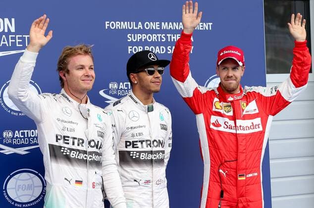 FORMULA 1 - GP of Austria 2015 SPIELBERG,AUSTRIA,20.JUN.15 - MOTORSPORTS, FORMULA 1 - Grand Prix of Austria, Red Bull Ring, practice and qualifying. Image shows Nico Rosberg (GER Mercedes GP), Lewis Hamilton (GBR Mercedes GP) and Sebastian Vettel (GER Ferrari). GEPAxpictures xChristianxWalgram