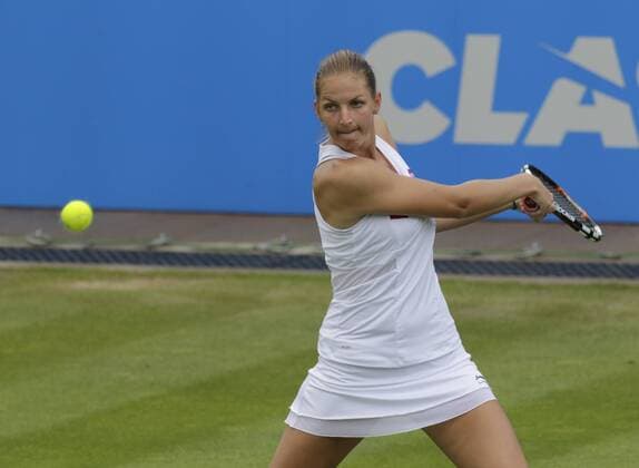 Aktuell Tennis, WTA Turnier in Birmingham, Halbfinale 20.06.2015. Birmingham, England. Aegon Classic Tennis Tournament. Karolina Pliskova (Cze) in semi-final action against Kristina Mladenovic (Fra). Pliskova (Cze) won 6-2, 7-6. xAlanxMartinx  ActionPlus11633656