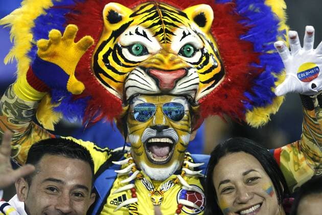 Football , Brasil v Colombia.. Copa America Championship 2015 . Colombia s cheer their team prior to the group B football match of the 2015 Copa America against Brazil at the La Portada stadium in Santiago, Chile. 17 06 2015 Andrés Piña Photosport Brasil v Colombia, Copa America 2015. 