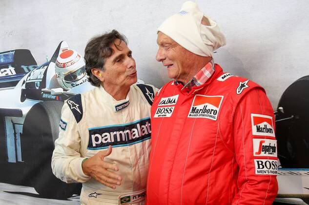 FORMULA 1 - GP of Austria 2015 SPIELBERG,AUSTRIA,20.JUN.15 - MOTORSPORTS, FORMULA 1 - Grand Prix of Austria, Red Bull Ring, legends race. Image shows Nelson Piquet and Niki Lauda. GEPAxpictures xChristianxWalgram