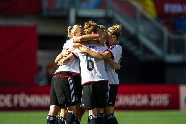 June 20, 2015: Germany celebrates the third German goal scored by Dzsenifer Marozsan (10) of Germany in the second half at the FIFA 2015 Women s World Cup Round of 16 match between Germany and Sweden at Lansdowne Stadium in Ottawa, Canada. SOCCER: JUN 20 FIFA Women s World Cup - Round of 16 - Germany v Sweden Icon150620049 EDITORIAL USE ONLY