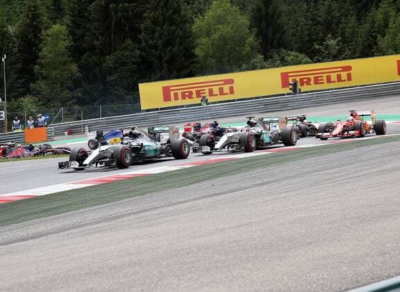 FORMULA 1 - GP of Austria 2015 SPIELBERG,AUSTRIA,21.JUN.15 - MOTORSPORTS, FORMULA 1 - Grand Prix of Austria, Red Bull Ring. Image shows Nico Rosberg (GER Mercedes AMG Petronas F1 Team), Lewis Hamilton (GBR Mercedes AMG Petronas F1 Team) and Sebastian Vettel (GER Scuderia Ferrari). GEPAxpictures xHansxOberlaender