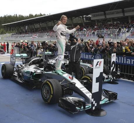 FORMULA 1 - GP of Austria 2015 SPIELBERG,AUSTRIA,21.JUN.15 - MOTORSPORTS, FORMULA 1 - Grand Prix of Austria, Red Bull Ring. Image shows the rejoicing of Nico Rosberg (GER Mercedes GP). GEPAxpictures xWolfgangxGrebien