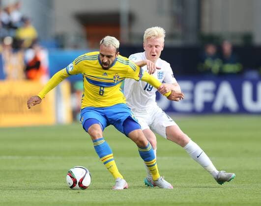 Sweden s Abdullah Khalili tussles with England s Will Hughes Sweden v England - UEFA Under 21 s - Andruv Stadium - Czech Republic - 21st June 2015 - Picture David Klein Sportimage EDITORIAL USE ONLY. No use with unauthorised audio, video, data, fixture lists, club league logos or live services. Online in-match use limited to 120 images, no video emulation. No use in betting, games or single club league player publications.