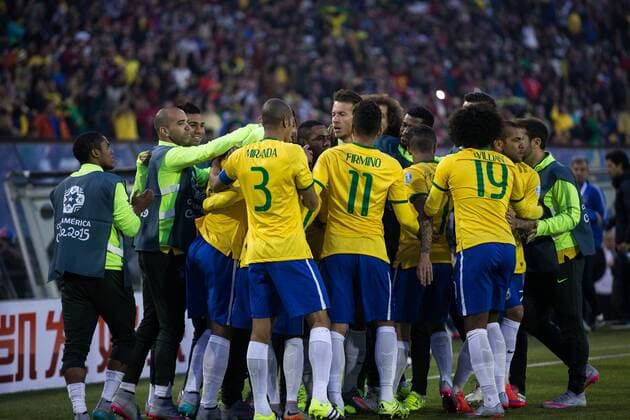 Brazil vs Venezuela SANTIAGO, CHILE - 06 21 2015: BRAZIL X VENEZUELA - Thiago Silva of Brazil celebrates after scoring goal during the match between Brazil vs Venezuela, valid for the third round of the first phase of Group C of the Copa America 2015 held at the Estadio Monumental David Arellano. (Photo: Marcelo Machado de Melo FotoArena)  MarceloxMachadoxdexMelo