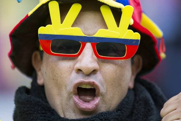 Colombia s fan reacts ahead of a Group C match againts Peru at the 2015 America Cup, held at German Becker in Temuco, Chile, July 21, 2015. The match ended with 0-0. Pedro Mera) (vf) (SP)CHILE-TEMUCO-COPA AMERICA-COLOMBIA VS PERU LuisxEcheverria 