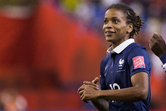 June 21, 2015 : France midfielder Elodie Thomis 12 smiles during the 2015 FIFA Women s World Cup Round of 16 match between France and Korea at the Olympic Stadium in Montreal, Quebec, Canada. SOCCER: JUN 21 FIFA Women s World Cup - Round of 16 - France v Korea Icon15062128 EDITORIAL USE ONLY