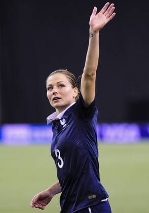 June 21, 2015: Laure Boulleau ( 3) of France salutes the crowd after the FIFA 2015 Women s World Cup Round of 16 match between France and Korea at the Olympic Stadium in Montreal, Canada. France move on to the quarter-finals after a 3-0 win whilst Republic of Korea are eliminated. SOCCER: JUN 21 FIFA Women s World Cup - Round of 16 - France v Korea Icon2015062100027 EDITORIAL USE ONLY