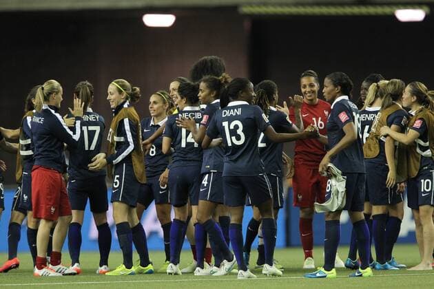 June 21, 2015: France celebrates their win over Korea at the FIFA Women s World Cup 2015 Group of 16 match between France and Korea at the Olympic Stadium in Montreal, Quebec, Canada. SOCCER: JUN 21 FIFA Women s World Cup - Round of 16 - France v Korea Icon150621012 EDITORIAL USE ONLY
