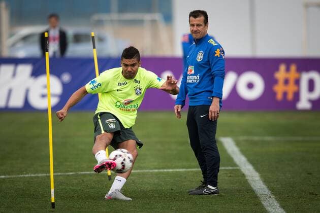 Training the Brazilian team SANTIAGO, CHILE - 06 23 2015: SELECTION OF BRAZILIAN TRAINING - Casimir and Dunga during training the Brazilian team for the match between Brazil vs Paraguay, the quarterfinals of the Copa America 2015, held at the Training Center of the Universidad de Chile. (Photo: Marcelo Machado de Melo FotoArena)  MarceloxMachadoxdexMelo