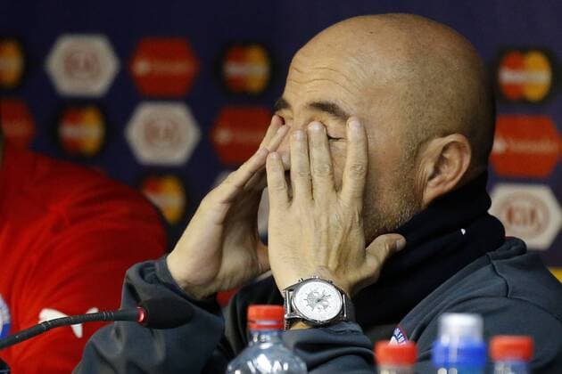 Chile. 23 06 2015 AndresxPina Photosport Football, Chilean national team Nationalteam press conference PK Pressekonferenz The manager of the Chilean national team, Jorge Sampaoli, attends to the press conference the day before the 2015 Copa America football match against Uruguay at the National stadium . 23 06 2015 AndresxPina Photosport 23 de junio. 