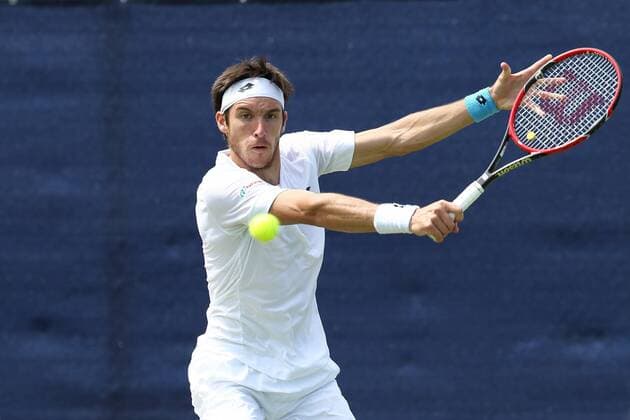 24.06.2015. Nottingham, England. Aegon Nottingham Open Tennis Tournament. Concentration from Leonardo Mayer (Argentina) as he defeats Jiri Vesely (CZE) in two sets to progress to the quarter finals xDavidxKissmanx  ActionPlus11634809