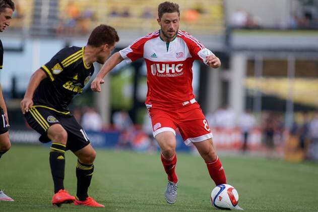 June 24, 2015 - Columbus, Ohio, U.S - New England Revolution defender Chris Tierney (8) moves the ball against Columbus Crew SC midfielder Hector Jimenez (16) in the first half in the match between New England Revolution and Columbus Crew SC at Mapfre Stadium, Columbus, Ohio. MLS Fussball Herren USA 2015 - June 24 - New England at Columbus - ZUMAs304