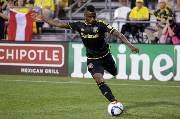 June 24, 2015 - Columbus, Ohio, U.S - Columbus Crew SC defender Waylon Francis (14) passes the ball in the second half in the match between New England Revolution and Columbus Crew SC at Mapfre Stadium, Columbus, Ohio. MLS Fussball Herren USA 2015 - June 24 - New England at Columbus - ZUMAs304