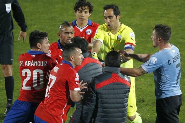 Copa America Championship 2015 . Uruguay s players reacts during the football match of the 2015 Copa America at the National stadium in Santiago, Chile. 24 06 2015 Adrian Aylwin Photosport Chile v Uruguay, Copa America 2015. 