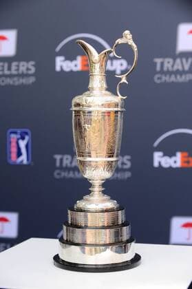 June 26, 2015 - Cromwell, Connecticut , U.S. - The Claret jug, trophy of the British Open, sits on display at of the PGA Golf Herren Travelers Championship tournament held at TPC River Highland in Cromwell Connecticut. Eric Canha CSM PGA 2015: Travelers Championship JUN 26 - ZUMAc04_