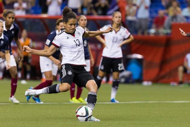 June 26, 2015 : Germany forward Celia Sasic 13 takes a penalty shot during the 2015 FIFA Women s World Cup Quarter final match between Germany and France at the Olympic Stadium in Montreal, Quebec, Canada. SOCCER: JUN 26 FIFA Women s World Cup - Quarter-Final - Germany v France Icon15062617 EDITORIAL USE ONLY