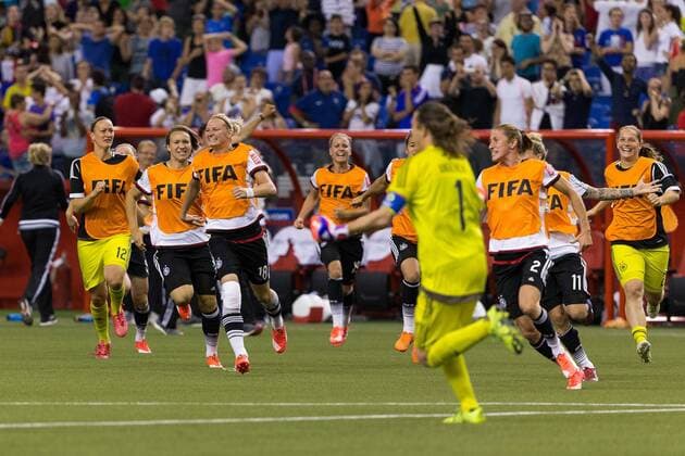 June 26, 2015 : Germany celebrate their victory during the 2015 FIFA Women s World Cup Quarter final match between Germany and France at the Olympic Stadium in Montreal, Quebec, Canada. SOCCER: JUN 26 FIFA Women s World Cup - Quarter-Final - Germany v France Icon15062625 EDITORIAL USE ONLY