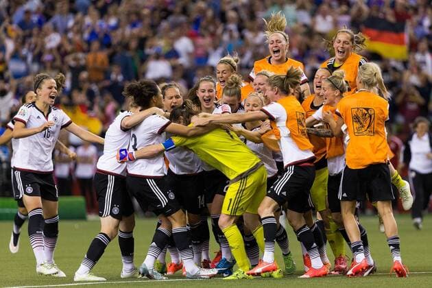 June 26, 2015 : Germany celebrate their victory during the 2015 FIFA Women s World Cup Quarter final match between Germany and France at the Olympic Stadium in Montreal, Quebec, Canada. SOCCER: JUN 26 FIFA Women s World Cup - Quarter-Final - Germany v France Icon15062626 EDITORIAL USE ONLY