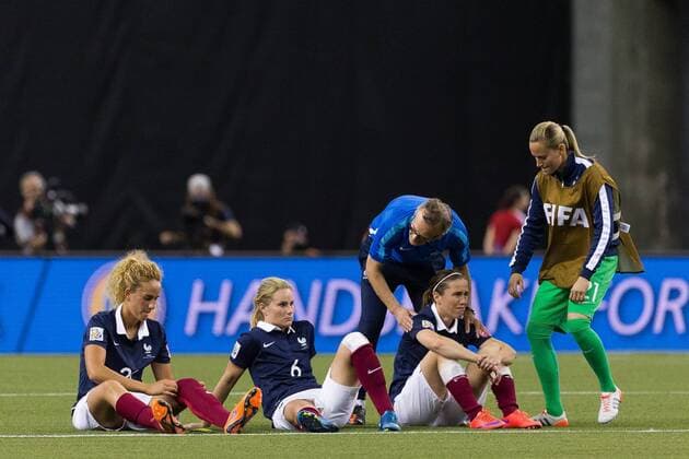 June 26, 2015 : France players reacts as they lose the 2015 FIFA Women s World Cup Quarter final match between Germany and France at the Olympic Stadium in Montreal, Quebec, Canada. SOCCER: JUN 26 FIFA Women s World Cup - Quarter-Final - Germany v France Icon15062630 EDITORIAL USE ONLY