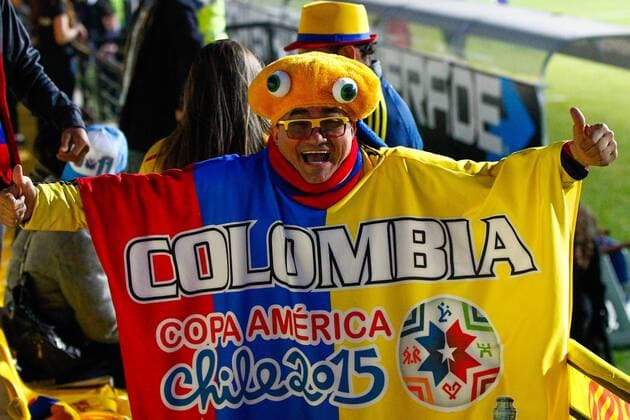 Football , Argentina v Colombia. Copa America Championship 2015 . Colombia s fans cheer their team prior to the 2015 Copa America football championship quarterfinal match against Argentina at the Sausalito stadium in Vina del Mar, Chile. 26 06 2015 Jonathan Mancilla Photosport Argentina v Colombia, Copa America 2015. 