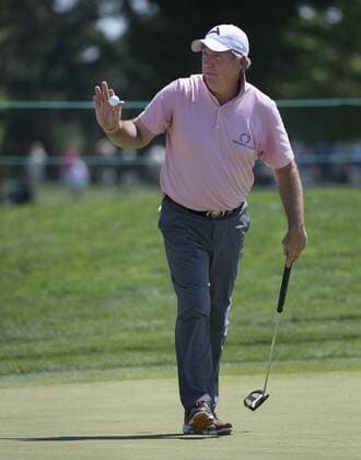 June 25, 2015 - Sacramento, California, USA - Barry Lane acknowledges the crowd after making par on the 12th green during the first round of the 2015 U.S. Senior Open at Del Paso Country Club on Thursday, June 25, 2015 in Sacramento, Calif. Sacramento California News - June 25, 2015 - ZUMAs76_