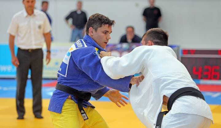 KSV Esslingen Deutschland, Esslingen, 27.06.2015, Judo, Bundesliga, KSV Esslingen - JC Leipzig: v.l. Rene Schneider (KSV Esslingen), Costel Danculea (JC Leipzig).