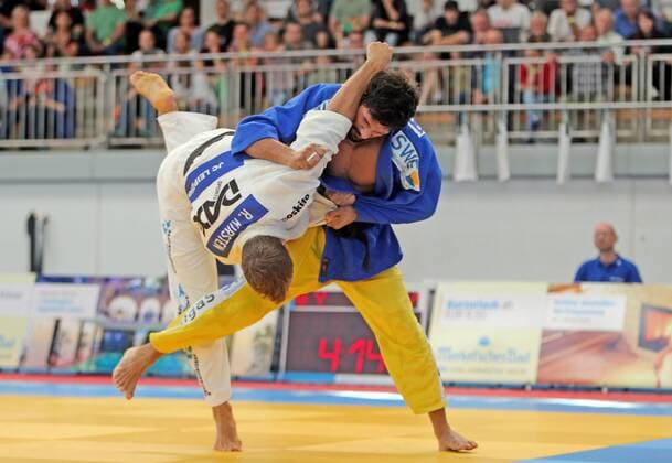 KSV Esslingen Deutschland, Esslingen, 27.06.2015, Judo, Bundesliga, KSV Esslingen - JC Leipzig: v.l. Rene Kirsten (JC Leipzig), Hatem Abdelakher (KSV Esslingen).